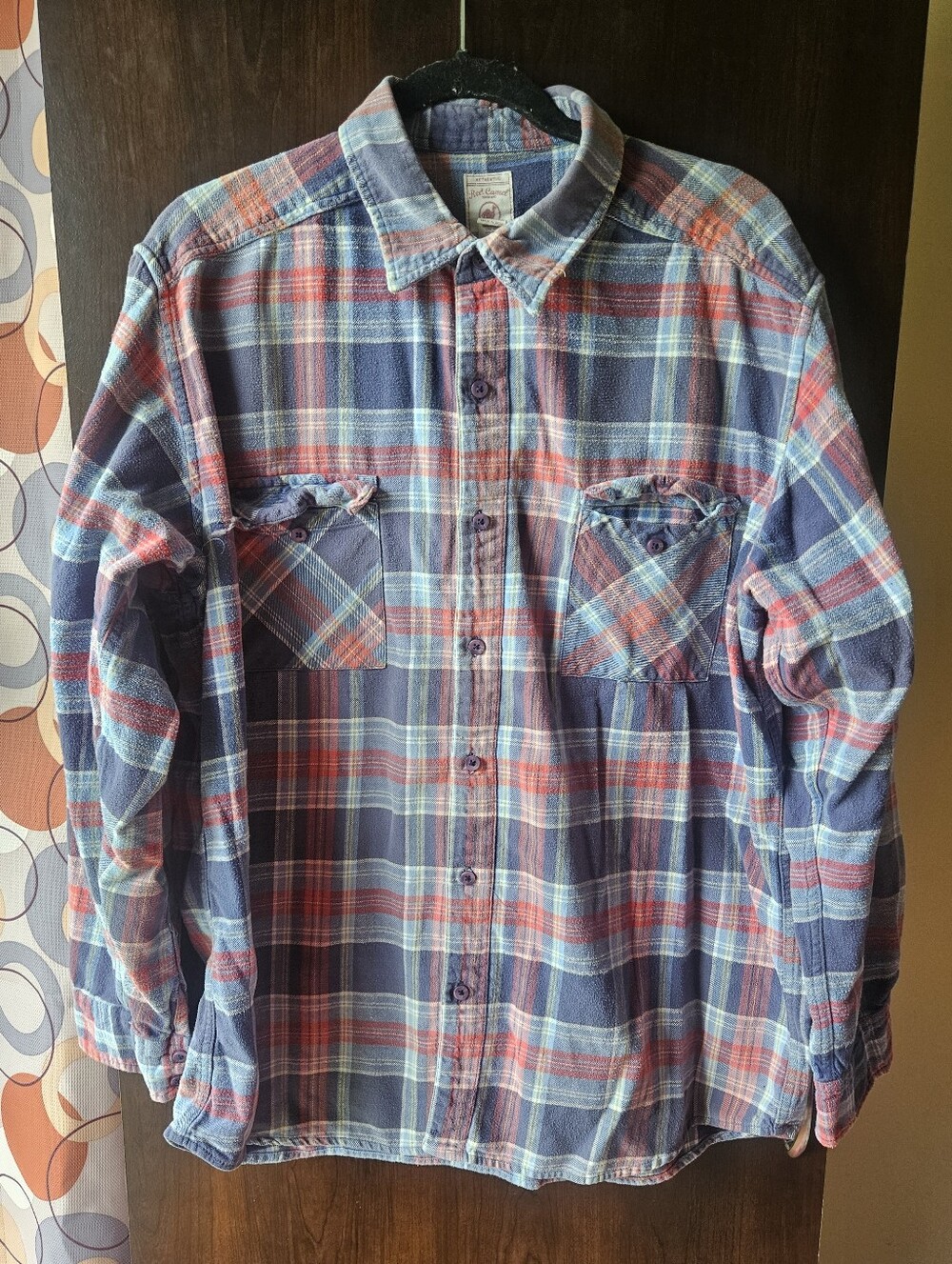 Vintage Red Camel Blue and Red Plaid Button-Down Shirt Size XL